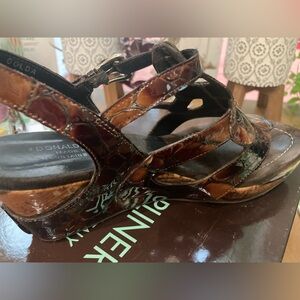 Donald Pliner Tortoise Tan Crocco Patent Sandel size 9.5